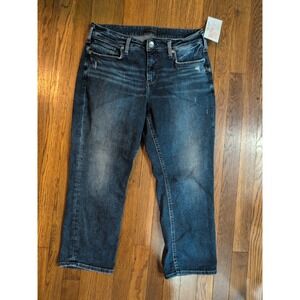 Silver Jeans Co. Women's Capri Distressed Suki Jeans 33 x 23.5 Dk Wash Straight